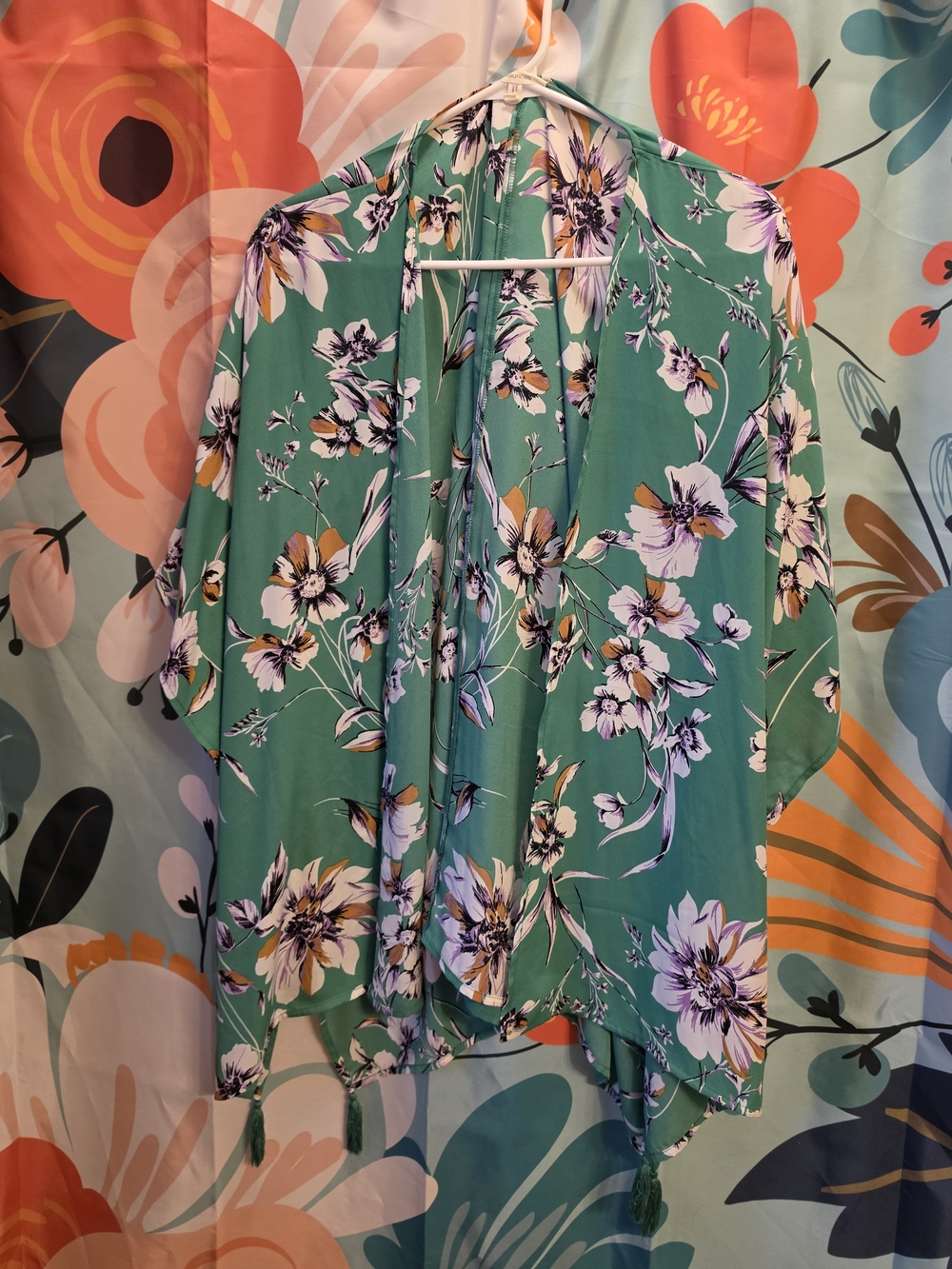 Maurices Green Floral Open-Front Kimono - One Size Fits All